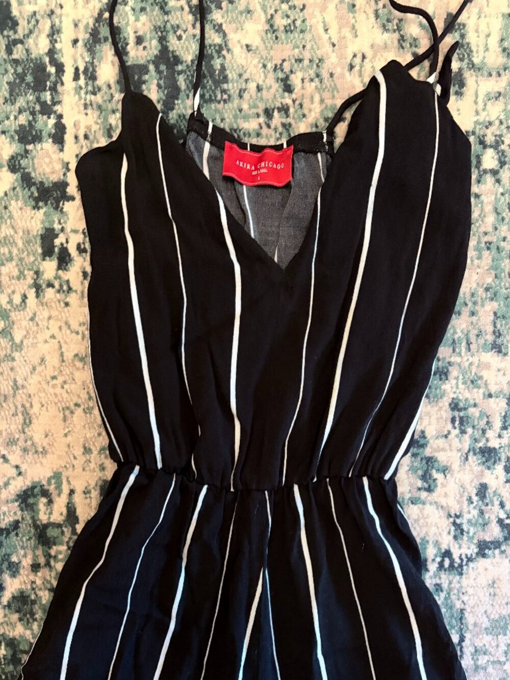Akira Chicago black and white vertical striped romper